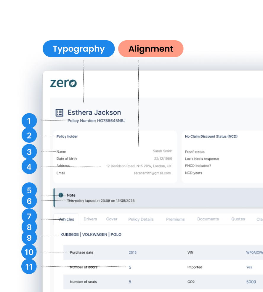 Before — typography and alignment issues